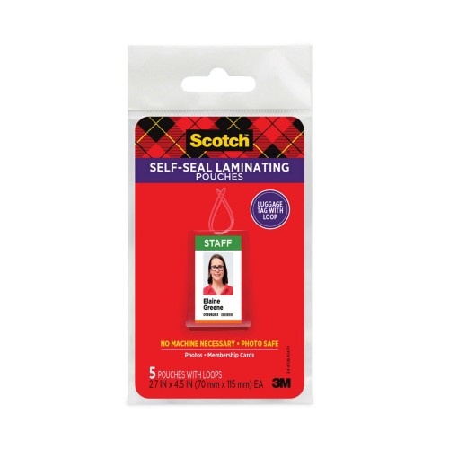 Scotch Self-Sealing Laminating Pouches, 12.5 Mil, 2.81" X 4.5", Gloss Clear, 5/Pack