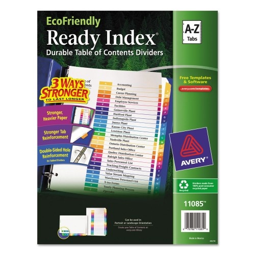 Avery Customizable Table Of Contents Ready Index Dividers With Multicolor Tabs, 26-Tab, A To Z, 11 X 8.5, White, 1 Set
