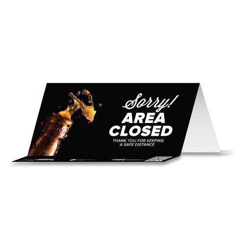 Tabbies Besafe Messaging Table Top Tent Card, 8 X 3.87, Sorry! Area Closed Thank You For Keeping A Safe Distance, Black, 100/Carton