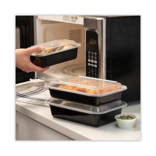 Pactiv Newspring Versatainer Microwavable Containers, 38 Oz, 6 X 8.5 X 2, Black/Clear, Plastic, 150/Carton