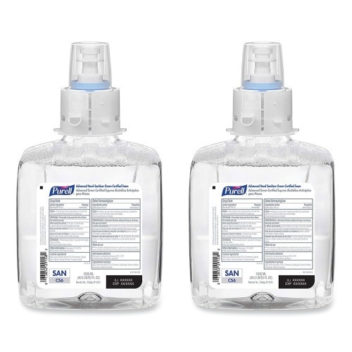 Purell Advanced Hand Sanitizer Green Certified Foam Refill, For Cs6 Dispensers, 1,200 Ml, Fragrance-Free, 2/Carton