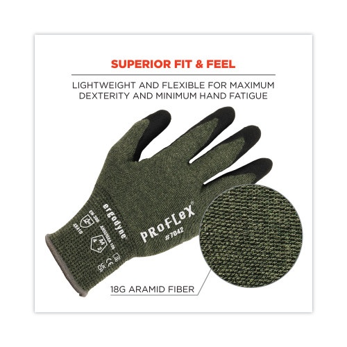 Ergodyne Proflex 7042 Ansi A4 Nitrile-Coated Cr Gloves, Green, 2X-Large, Pair, Ships In 1-3 Business Days