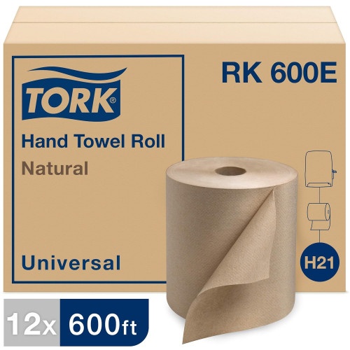 Tork Universal Hardwound Roll Towel, 1-Ply, 7.88" X 600 Ft, Natural, 12/Carton