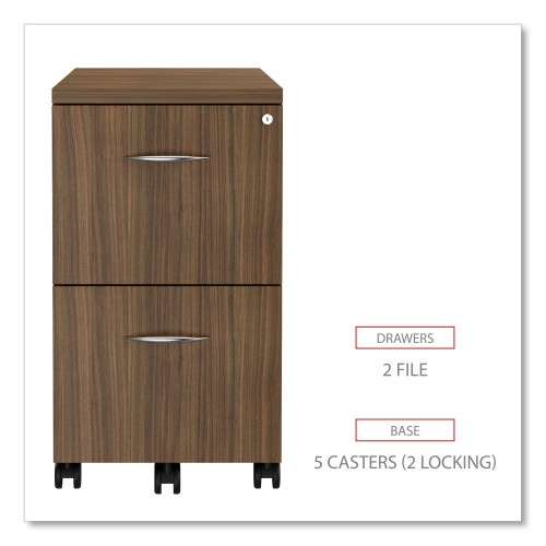 Alera Valencia Series Mobile Pedestal, Left Or Right, 2 Legal/Letter-Size File Drawers, Modern Walnut, 15.38" X 20" X 26.63"