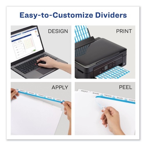 Avery Print And Apply Index Maker Clear Label Dividers, 5-Tab, Color Tabs, 11 X 8.5, White, Blue Tabs, 5 Sets