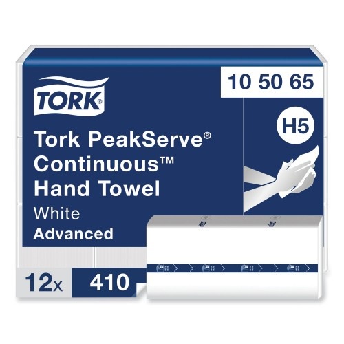 Tork Peakserve Continuous Hand Towel, 1-Ply, 7.91 X 8.85, White, 410 Wipes/Pack, 12 Packs/Carton
