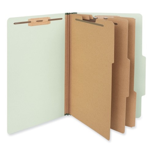 Universal Eight-Section Pressboard Classification Folders, 3" Expansion, 3 Dividers, 8 Fasteners, Legal Size, Green Exterior, 10/Box