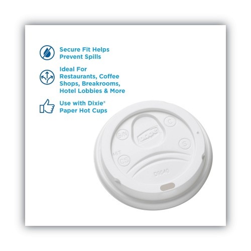 Dixie Sip-Through Dome Hot Drink Lids For 10 Oz Cups, White, 100/Pack