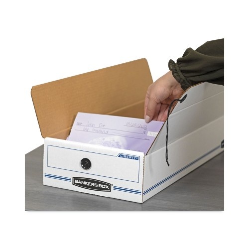 Bankers Box Liberty Check And Form Boxes, 9.5" X 23.75" X 4.5", White/Blue, 12/Carton