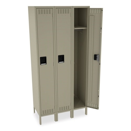 Tennsco Single-Tier Locker With Legs, Three Lockers With Hat Shelves And Coat Rods, 36W X 18D X 78H, Sand