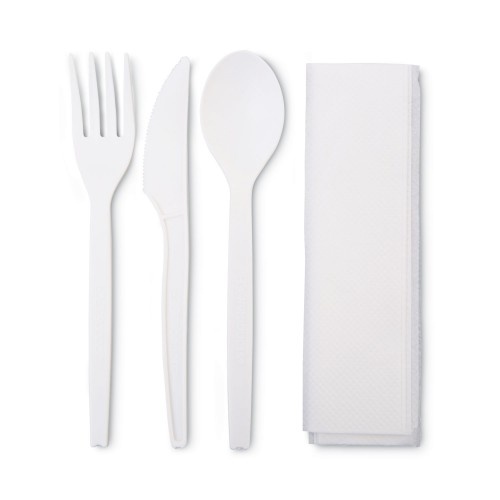 Eco-Products Polystyrenem Wrapped Cutlery Kit, White, 250/Carton