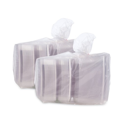 Dart Staylock Clear Hinged Container, Plastic, 9X3x8 3/5, 3-Comp Clear 100/Pk 2 Pk/Ct