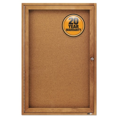 Quartet Enclosed Indoor Cork Bulletin Board With One Hinged Door, 24 X 36, Tan Surface, Oak Fiberboard Frame