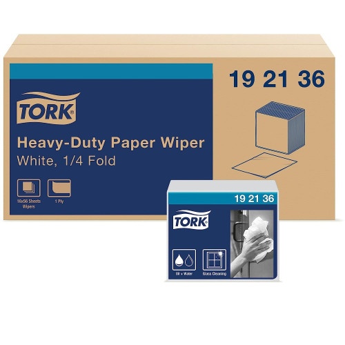 Tork Heavy-Duty Paper Wiper 1/4 Fold, 1-Ply, 12.5 X 13, White, 56/Pack, 16 Packs/Carton