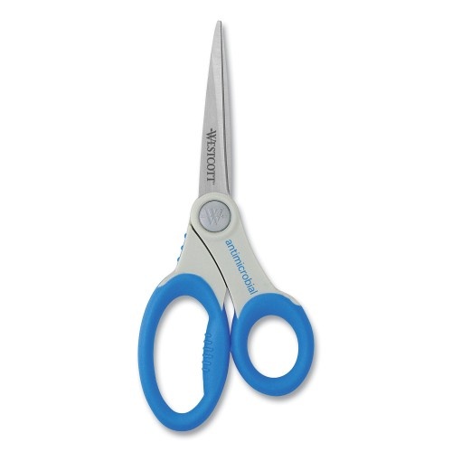 Westcott Scissors With Antimicrobial Protection, 8" Long, 3.5" Cut Length, Blue Straight Handle