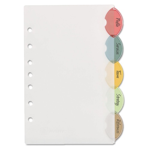 Avery Insertable Style Edge Tab Plastic Dividers, 7-Hole Punched, 5-Tab, 8.5 X 5.5, Translucent, 1 Set