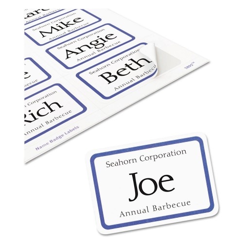 Avery Flexible Adhesive Name Badge Labels, 3.38 X 2.33, White/Blue Border, 400/Box