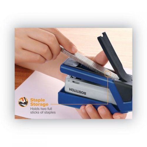 Bostitch Injoy Spring-Powered Compact Stapler, 20-Sheet Capacity, Blue