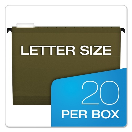 Pendaflex Surehook Hanging Folders, Letter Size, 1/5-Cut Tab, Standard Green, 20/Box