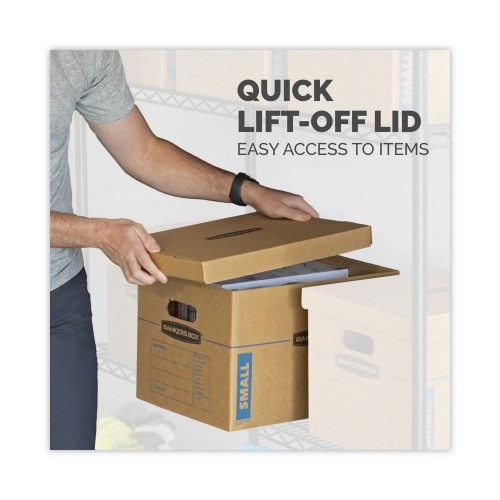 Bankers Box Smoothmove Classic Moving & Storage Boxes, Small, Half Slotted Container , 15" X 12" X 10", Brown Kraft/Blue, 20/Carton