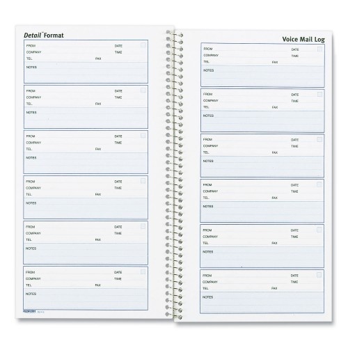 Rediform Detail Wirebound Voice Mail Log Book, One-Part (No Copies), 5 X 1.63, 6 Forms/Sheet, 600 Forms Total