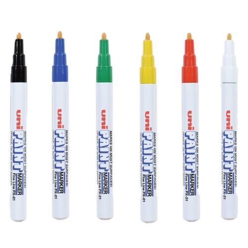 Uni Paint Permanent Marker, Fine Bullet Tip, Assorted Colors, 6/Set