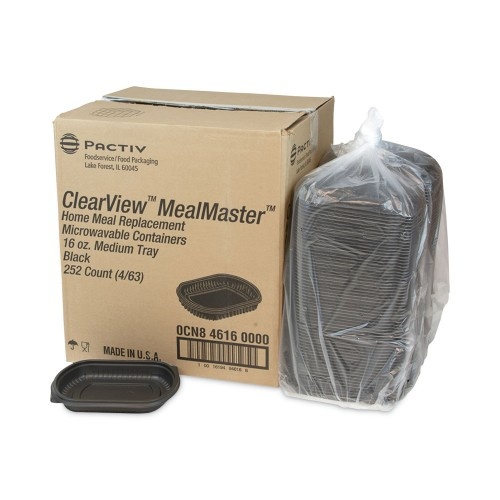 Pactiv Earthchoice Mealmaster Container, 16 Oz, 8.13 X 6.5 X 1, Black, Plastic, 252/Carton