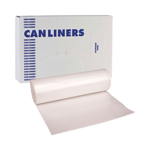 Boardwalk High Density Industrial Can Liners Coreless Rolls, 60 Gal, 13 Microns, 38 X 60, Natural, 25 Bags/Roll, 8 Rolls/Carton
