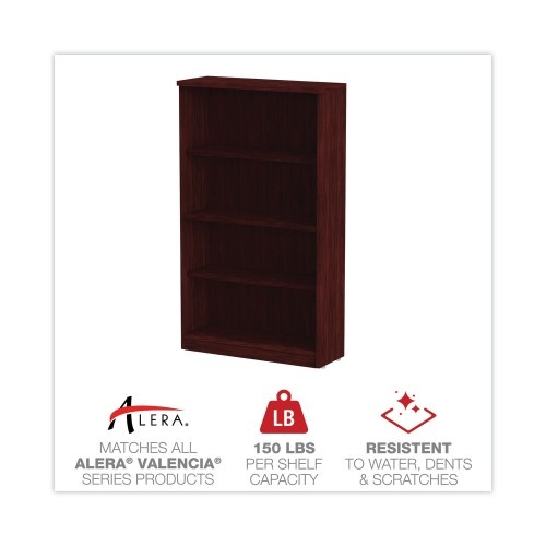 Alera Valencia Series Bookcase, Four-Shelf, 31.75W X 14D X 54.88H, Mahogany