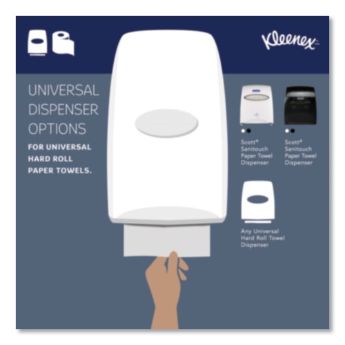 Kleenex® Hard Roll Paper Towels with Premium Absorbency Pockets, 1-Ply, 8  x 600 ft, 1.75 Core, White, 6 Rolls/Carton