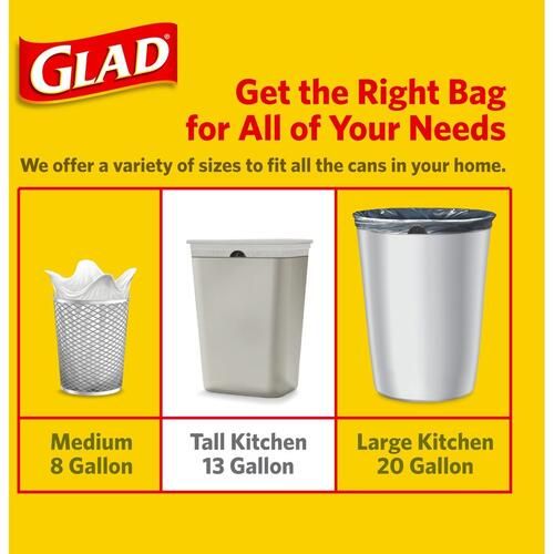 Glad Tall Kitchen Drawstring Trash Bags, 13 gal, 0.72 mil, 24 x 27.38,  Gray, 100/Box (78526)