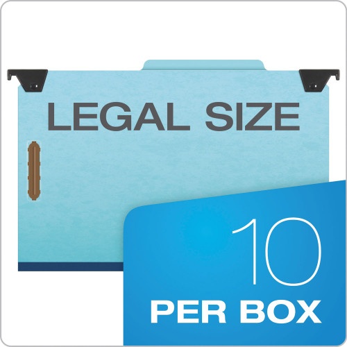 Pendaflex Hanging Classification Folders With Dividers, Legal Size, 2 Dividers, 2/5-Cut Exterior Tabs, Blue