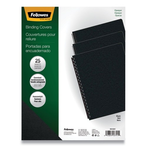 Fellowes Futura Binding System Covers, Round Corners, 11 1/4 X 8 3/4, Black, 25/Pack