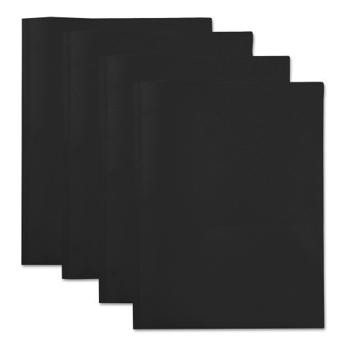 Universal Plastic Twin-Pocket Report Covers With 3 Fasteners, 100 Sheets, Black, 10/Pk