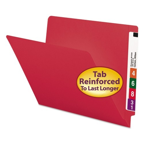 Smead Shelf-Master Reinforced End Tab Colored Folders, Straight Tabs, Letter Size, 0.75" Expansion, Red, 100/Box