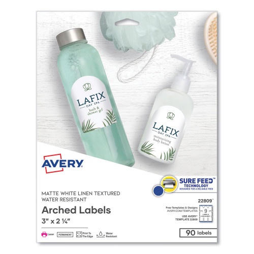Avery Textured Arched Print-To-The-Edge Labels, Laser Printers, 3 X 2.25, White, 9/Sheet, 10 Sheets/Pack