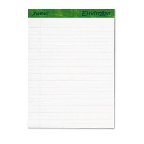 Earthwise By Ampad Recycled Writing Pad, Wide/Legal Rule, Politex Sand Headband, 40 White 8.5 X 11.75 Sheets, 4/Pack