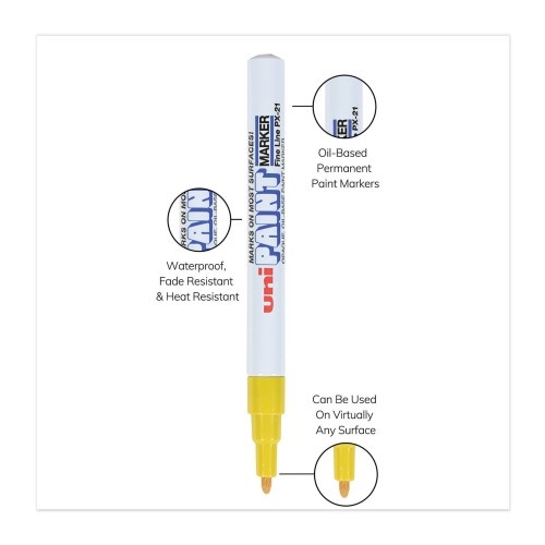 Uni Paint Permanent Marker, Fine Bullet Tip, Assorted Colors, 6/Set