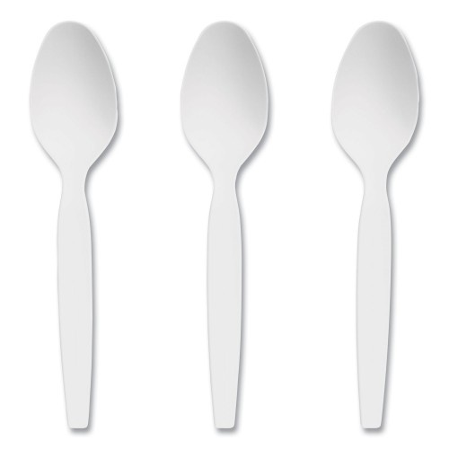 Perk Heavyweight Plastic Cutlery, Teaspoon, White, 100/Pack