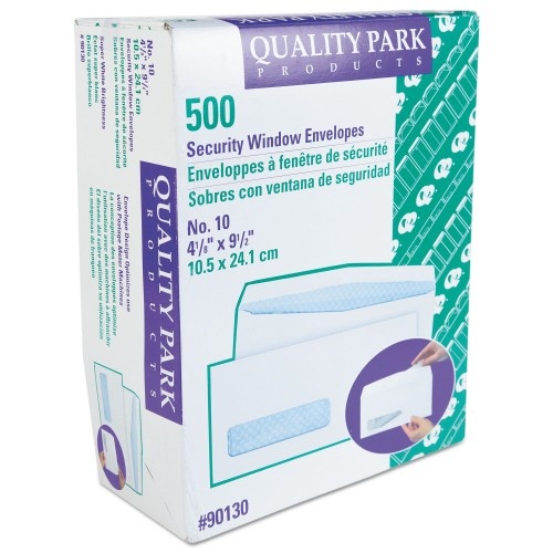 Quality Park Security Tint Window Envelope, #10, Commercial Flap, Gummed Closure, 4.13 X 9.5, White, 500/Box