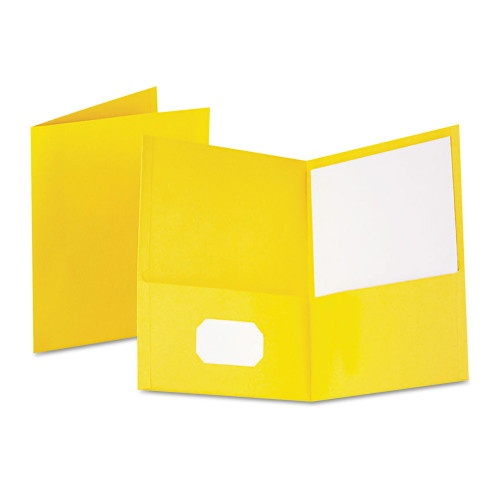 Oxford Twin-Pocket Folder, Embossed Leather Grain Paper, 0.5" Capacity, 11 X 8.5, Yellow, 25/Box