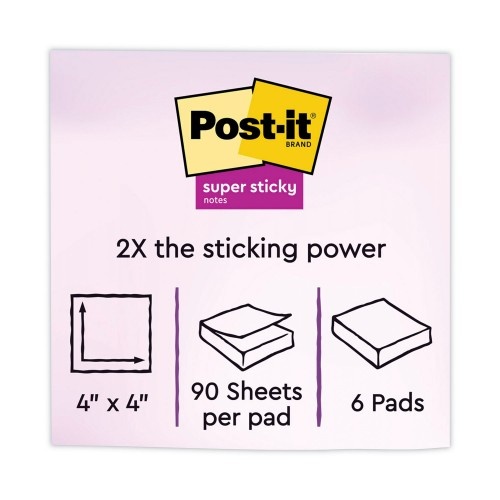 Post-It Pads In Miami Colors, Lined, 4 X 4, 90/Pad, 6 Pads/Pack