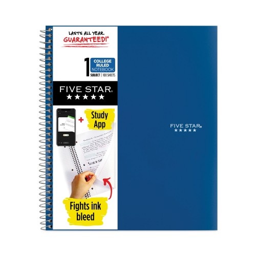 Five Star Wirebound Notebook With Two Pockets, 1-Subject, Medium/College Rule, Randomly Assorted Cover Color, 11 X 8.5 Sheets
