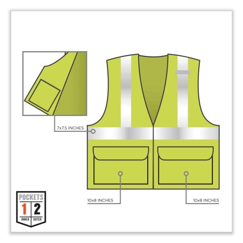 Ergodyne Glowear 8220Z Class 2 Standard Mesh Zipper Vest, Polyester, Small/Medium, Lime, Ships In 1-3 Business Days