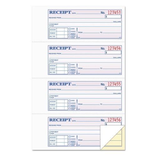 Tops Money And Rent Receipt Books, Account + Payment Sections, Two-Part Carbonless, 7.13 X 2.75, 4 Forms/Sheet, 200 Forms Total