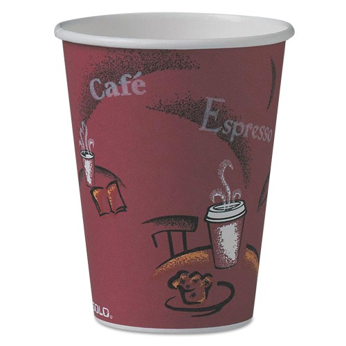 Solo Paper Hot Drink Cups In Bistro Design, 12 Oz, Maroon, 50/Pack