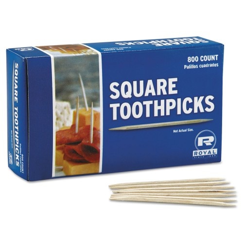 Amercareroyal Square Wood Toothpicks, 2 3/4", Natural, 800/Box, 24 Boxes/Carton