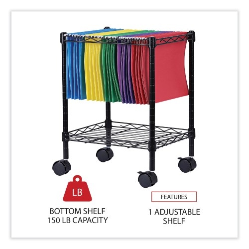 Alera Compact File Cart For Side-To-Side Filing, Metal, 1 Shelf, 1 Bin, 15.25" X 12.38" X 21", Black