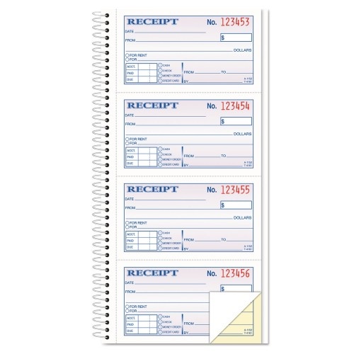 Tops Spiralbound Money And Rent Receipt Book, Two-Part Carbonless, 4.75 X 2.75, 4 Forms/Sheet, 200 Forms Total