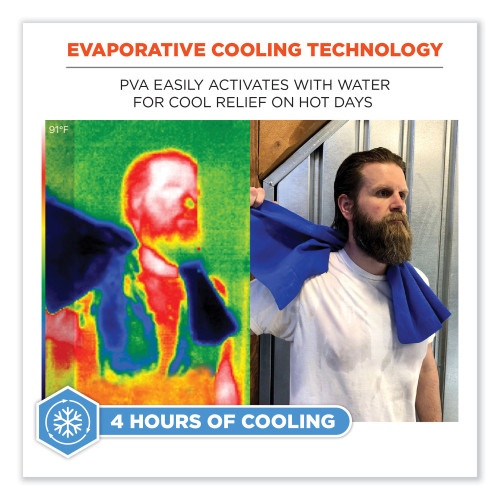 Ergodyne Chill-Its 6602 Evaporative Pva Cooling Towel, 29.5 X 13, One Size Fits Most, Pva, Blue, 50/Pack, Ships In 1-3 Business Days